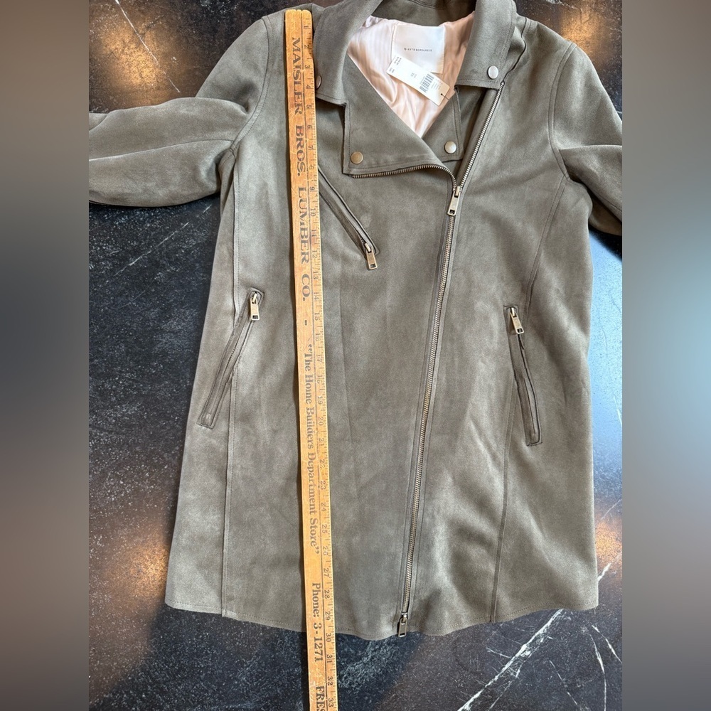 Anthropologie XS Brown Faux Suede Motorcycle Style Jacket, Thigh Length, NWT - Picture 6 of 9